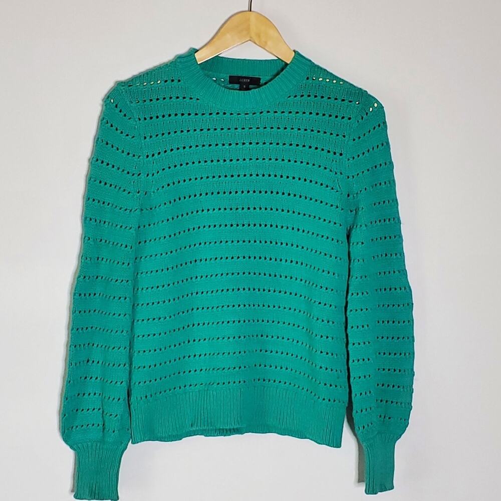 J. Crew Balloon sleeve pointelle sweater Green AW847 Teal Size Small